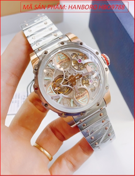 Đồng Hồ Nam Hanboro Tourbillon Automatic Rose Gold Dây Kim Loại