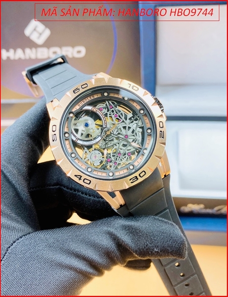 Đồng Hồ Nam Hanboro Automatic Tựa Roget Dubuis Rose Gold Dây Silicone