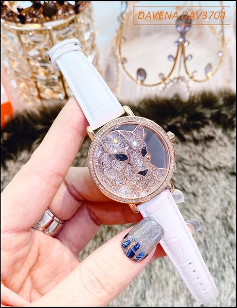 Đồng hồ Nữ Davena Mặt Báo Dây Da Trắng Đá Swarovski Rose Gold