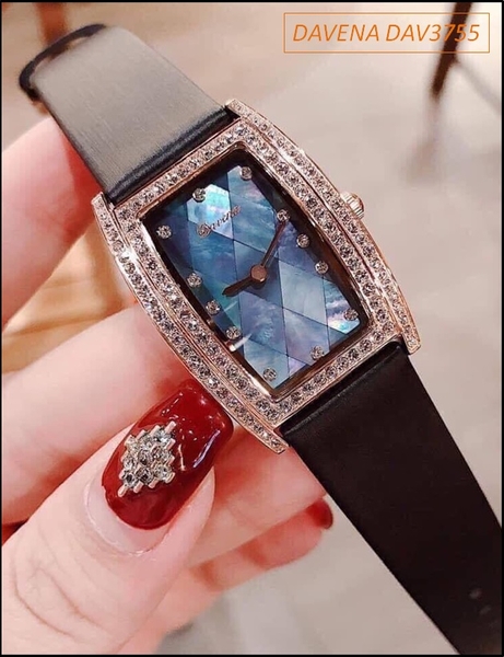Đồng hồ Nữ Davena Mặt Chữ Nhật Dây Da Swarovski Rose Gold