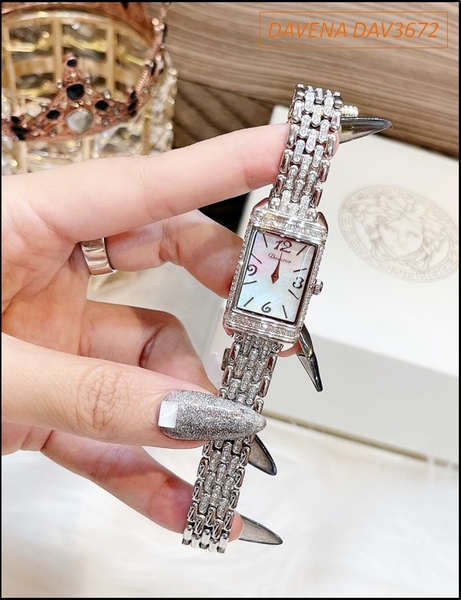 Đồng hồ Nữ Davena Mặt Chữ Nhật Full Đá Swarovski Crystal