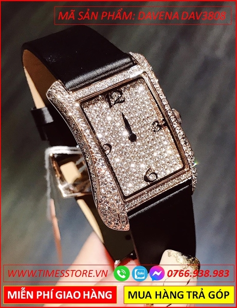 Set Đồng hồ Nữ Davena Mặt Chữ Nhật Vàng Gold + Lắc Tay Xinh