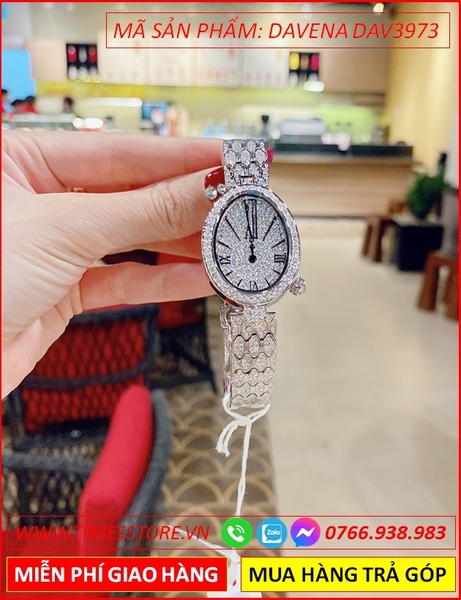 Đồng hồ Nữ Davena Mặt Elip Dây Kim Loại Full Đá Swarovski