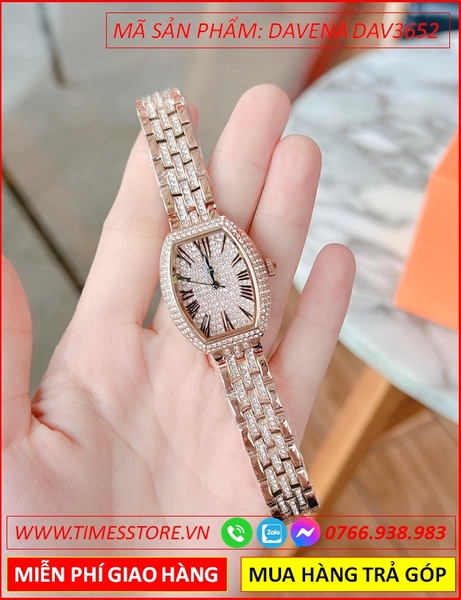 Đồng hồ Nữ Davena Mặt Oval Rose Gold Full Swarovski size nhỏ
