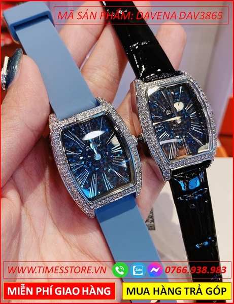 Đồng hồ Nữ Davena Mặt Oval Xanh Dây Silicone Swarovski