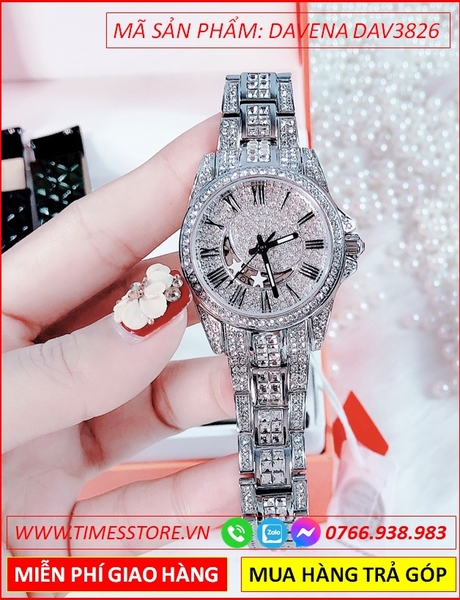 Đồng hồ Nữ Davena Automatic Mặt Trăng Đính Full Đá Swarovski