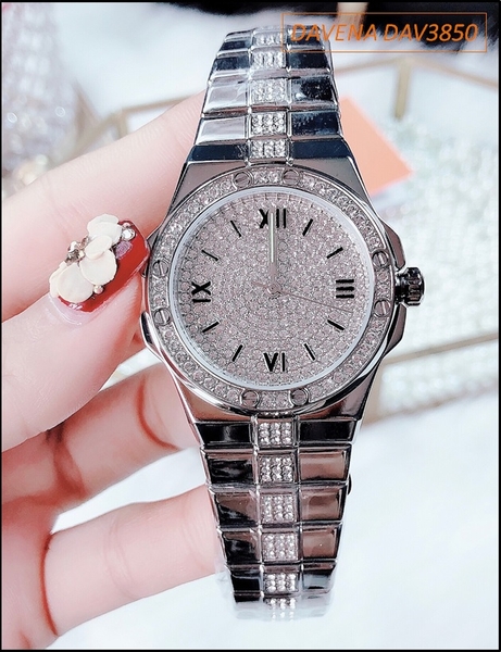Đồng hồ Nữ Davena Mặt Tròn Full Đá Crystals From Swarovski