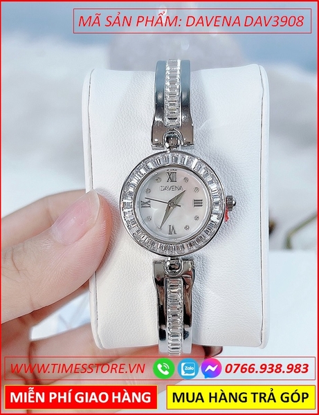 Đồng hồ Nữ Davena Lắc Tay Mặt Tròn Đính Đá Swarovski Pha Lê