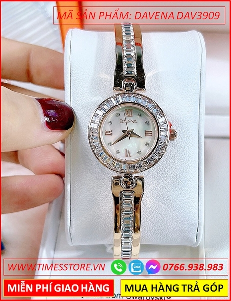 Đồng hồ Nữ Davena Lắc Tay Mặt Tròn Đính Đá Swarovski Rose Gold