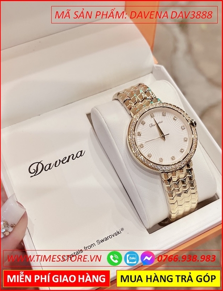 Đồng hồ Nữ Davena Mặt Tròn Đá Swarovski Vàng Full Gold Luxury (34mm)
