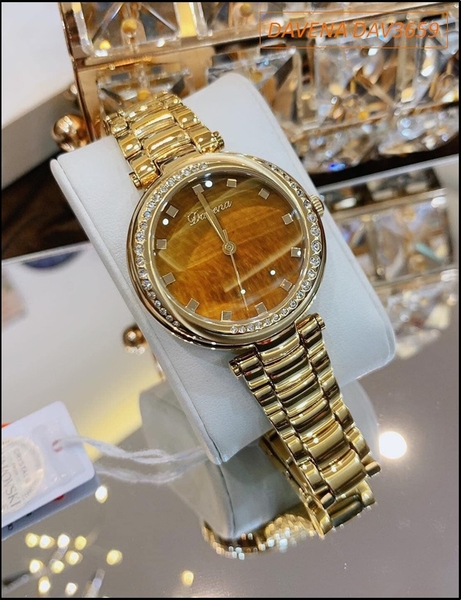 Đồng hồ Nữ Davena đính đá Swarovski dây kim loại mặt Vàng Gold