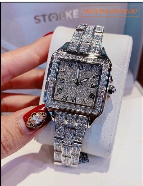 Đồng hồ Nữ Davena mặt Vuông Full đính đá Swarovski Crystal