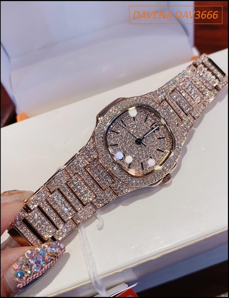 Đồng hồ Nữ Davena Mặt Vuông Full Đá Swarovski Rose Gold