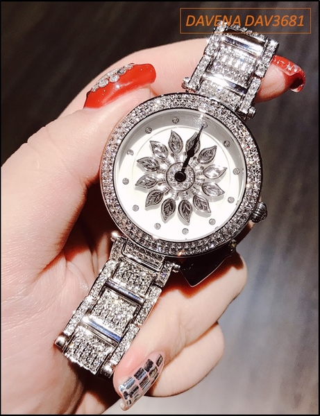 Đồng hồ Nữ Davena Bông hoa xoay Full Đá Swarovski Crystal