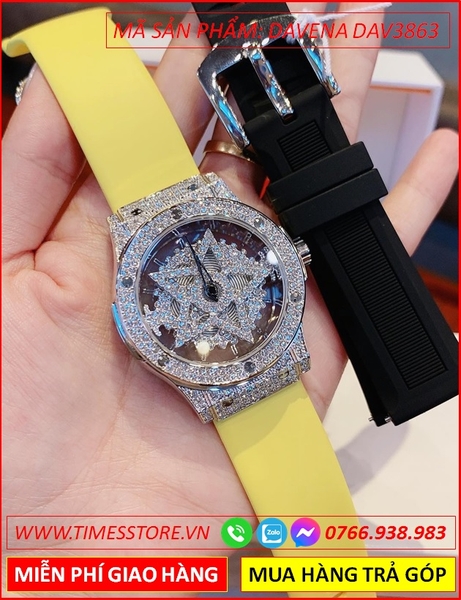 Set Đồng hồ Nữ Davena Mặt Ngôi Sao Xoay Dây Silicone Swarovski