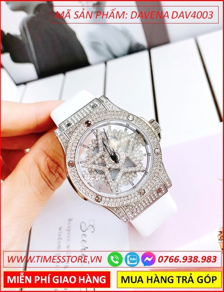 Đồng hồ Nữ Davena Mặt Ngôi Sao Xoay Dây Cao Su Màu Trắng