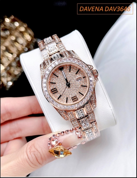 Đồng hồ Nữ Davena Rose Gold đính đá Full Swarovski size nhỏ