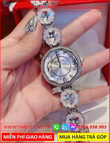 Đồng hồ Nữ Davena Lắc Tay 6 Bông Hoa Pha Lê Swarovski Crystals