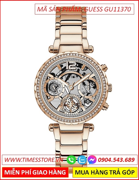 Đồng Hồ Nữ Guess Chronograph Lộ Cơ Dây Kim Loại Rose Gold