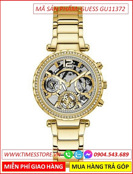Đồng Hồ Nữ Guess Chronograph Lộ Cơ Dây Kim Loại Vàng Gold