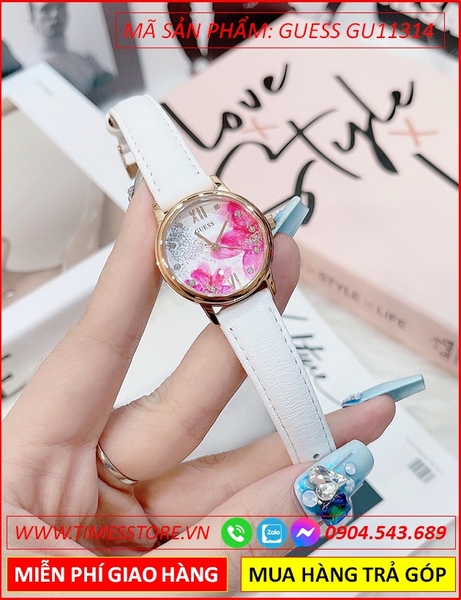 Đồng hồ Nữ Guess Floral Họa Tiết Cánh Hoa Đào Dây Da Trắng