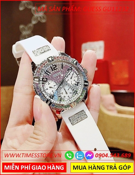 Đồng hồ Nữ Guess Luxury Silicone Trắng Swarovski 7 Màu