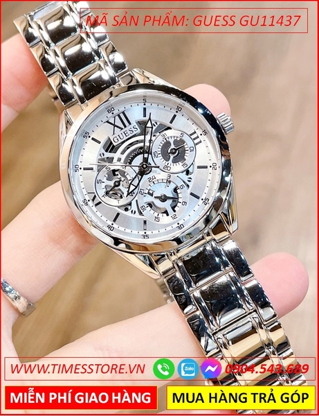 Đồng Hồ Nữ Guess Mặt Tròn Lộ Cơ Dây Kim Loại