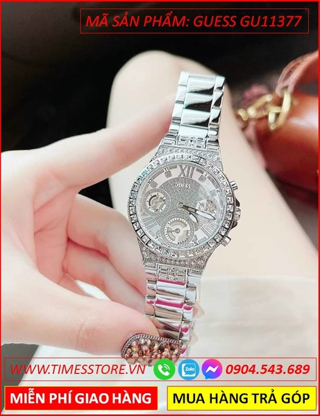 Đồng Hồ Nữ Guess Moonlight Đính Đá Swarovski Dây Kim Loại