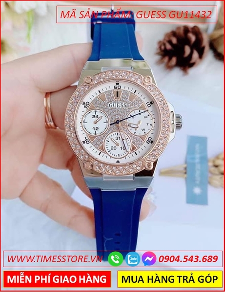 Đồng Hồ Nữ Guess Zena Rose Gold Dây Silicone Xanh Navy