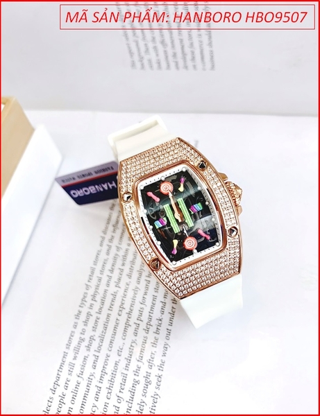 Đồng hồ Hanboro Nữ Kẹo Candy Rose Gold Dây Silicone Trắng