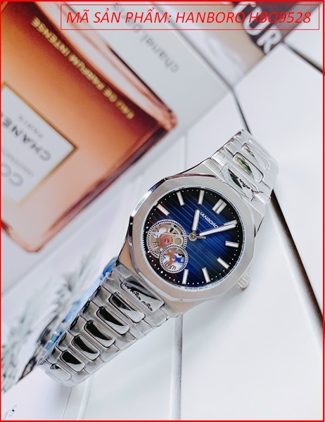 Đồng hồ Hanboro Nữ Mặt Xanh Tựa Patek Philippe Dây Kim Loại (32mm)