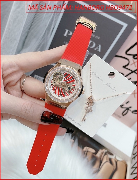 Đồng hồ Hanboro Nữ Mặt Tròn Rose Gold Cơ Tự Động Automatic