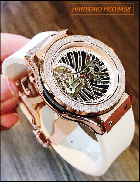 Đồng hồ Nữ Hanboro Cơ Tự Động Automatic Lộ Hở Tim Rose Gold (36mm)