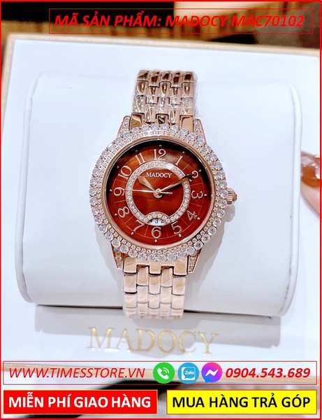Đồng Hồ Nữ Madocy Mặt Đỏ Đính Đá Dây Rose Gold