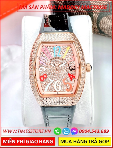 Đồng Hồ Nữ Madocy Tựa Franck Muller Vanguard Rose Gold Dây Da