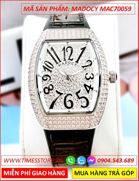 Đồng Hồ Nữ Madocy Tựa Franck Muller Vanguard Đính Đá Dây Da (32mm)