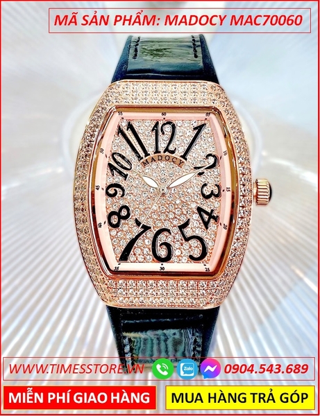Đồng Hồ Nữ Madocy Tựa Franck Muller Vanguard Rose Gold Dây Da