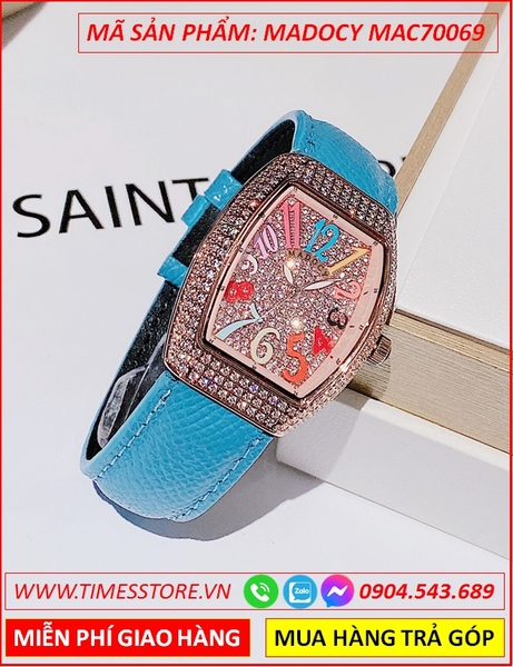 Đồng Hồ Nữ Madocy Tựa Franck Muller Vanguard Rose Gold Dây Da Xanh (32mm)