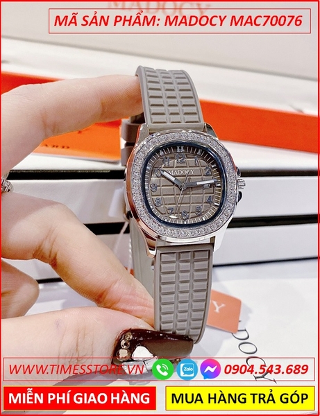 Đồng Hồ Nữ Madocy Tựa Patek Phillipe Mặt Đính Đá Dây Silicone Xám
