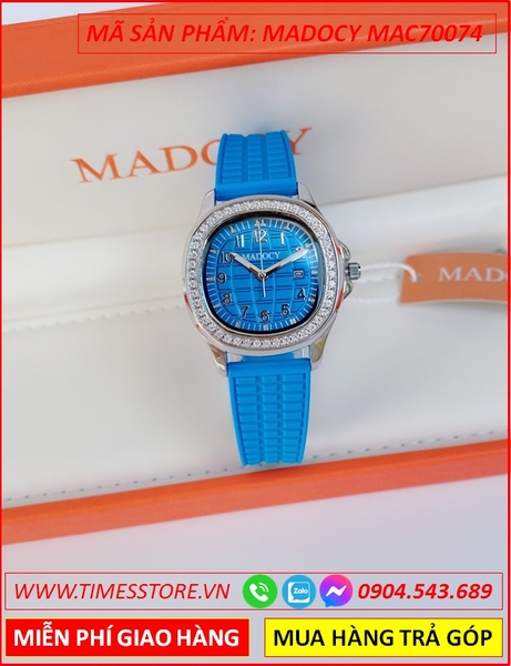 Đồng Hồ Nữ Madocy Tựa Patek Phillipe Mặt Đính Đá Dây Silicone Xanh