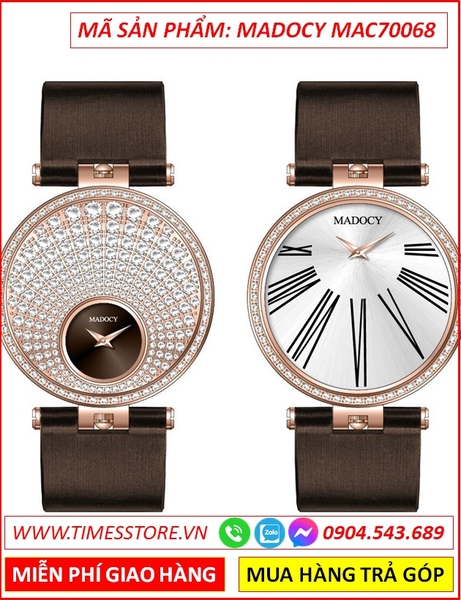 Đồng Hồ Nữ Madocy Tựa Piaget Full Đá Rose Gold Dây Silicone Nâu (35mm)