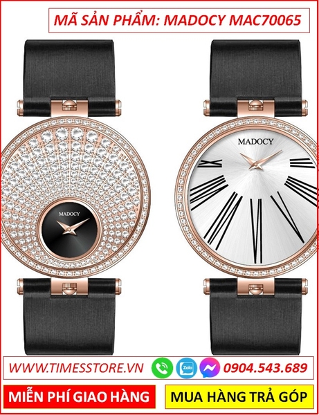 Đồng Hồ Nữ Madocy Tựa Piaget Full Đá Rose Gold Dây Silicone Đen