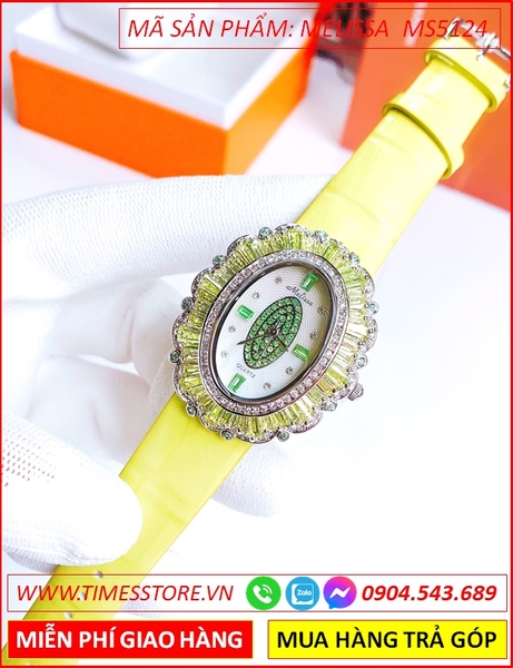 Đồng hồ Nữ Melissa Mặt Elip Đính Đá Swarovski Dây Da Vàng