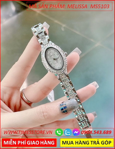 Đồng hồ Nữ Melissa Mặt Elip Đính Full Đá Swarovski Dây Kim Loại (25-34mm)