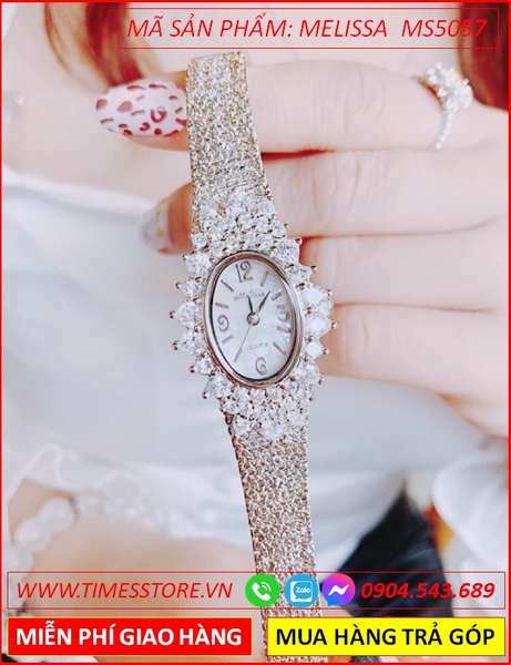 Đồng hồ Nữ Melissa Full Đá Swarovski Mặt Oval Dây Mesh Lưới