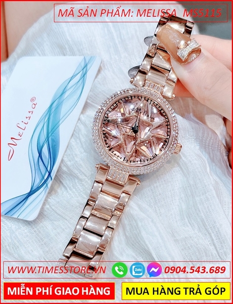 Đồng hồ Nữ Melissa Mặt Pha Lê Xoay Rose Gold Dây Kim Loại