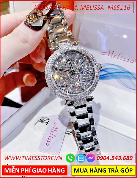 Đồng hồ Nữ Melissa Mặt Pha Lê Xoay Dây Kim Loại Silver