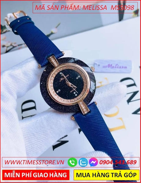 Đồng hồ Nữ Melissa Mặt Tròn Ceramica Rose Gold Dây Da Xanh (34mm)