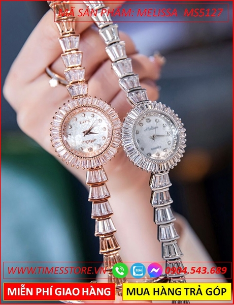 Đồng hồ Nữ Melissa Mặt Tròn Đính Đá Pha Lê Lắc Tay Rose Gold