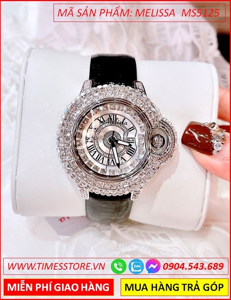 Đồng hồ Nữ Melissa Mặt Tròn Full Đá Pha Lê Dây Da